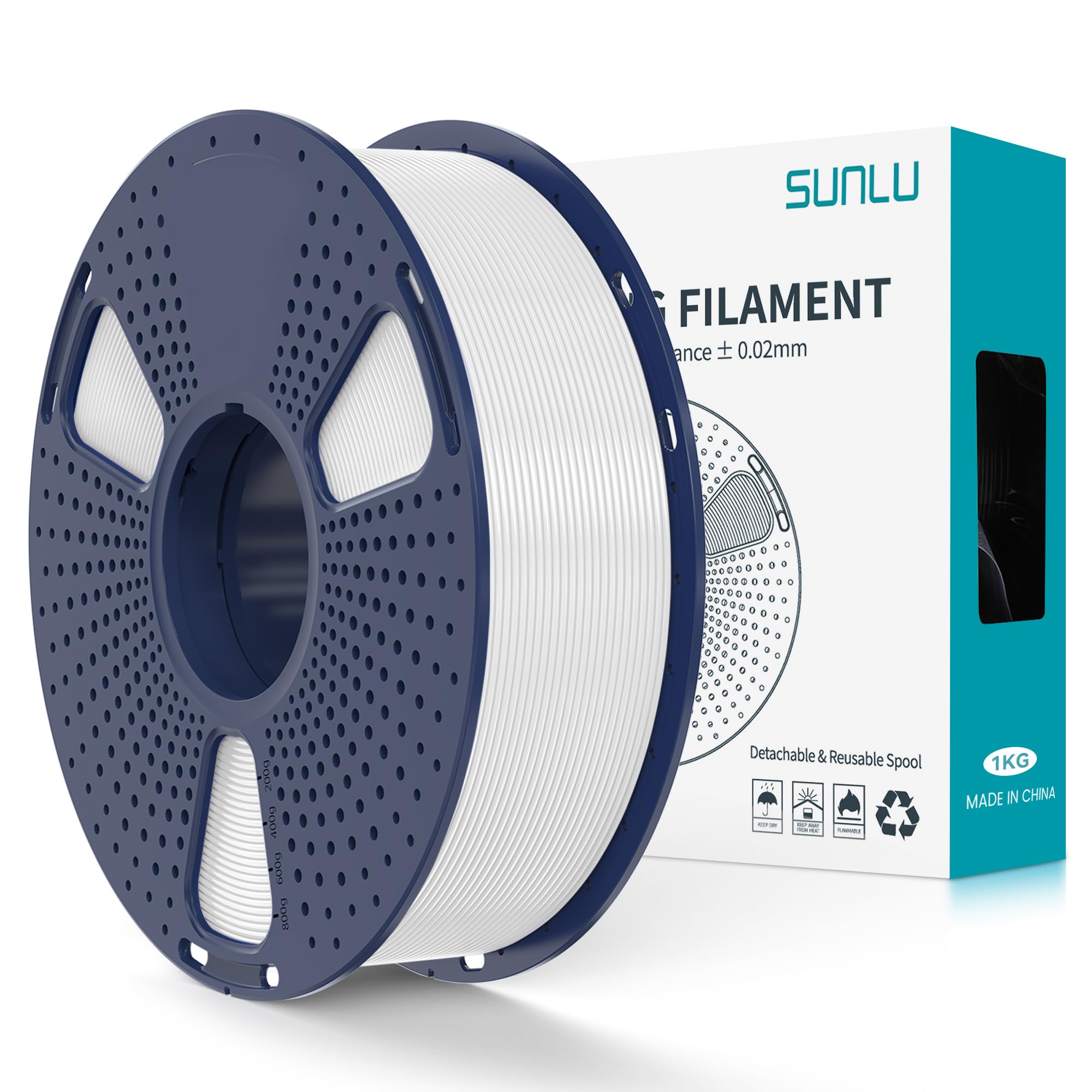 SUNLU PLA+2.0 Filamento per stampante 3D, Filamento PLA Plus di Aggiornamento, Filamento 3D ad alta resistenza, Precisione dimensionale +/- 0.02 mm, Bobina da 1kg (2.2LBS), Bianco