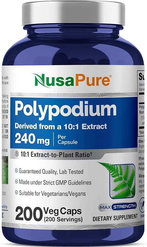 NusaPure Polypodium Leucotomos Capsules, 240 mg, 200 Veg Capsules (Non-GMO, Vegan)