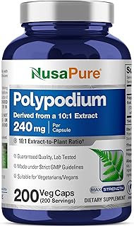 NusaPure Polypodium Leucotomos Capsules, 240 mg, 200 Veg Capsules (Non-GMO, Vegan)