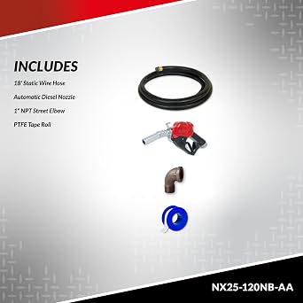 Fill-Rite NX25-120NB-AA 120V 25 GPM Bung Mounted 1 Outlet Fuel Transfer Pump w/Discharge Hose & Auto Nozzle (Red)