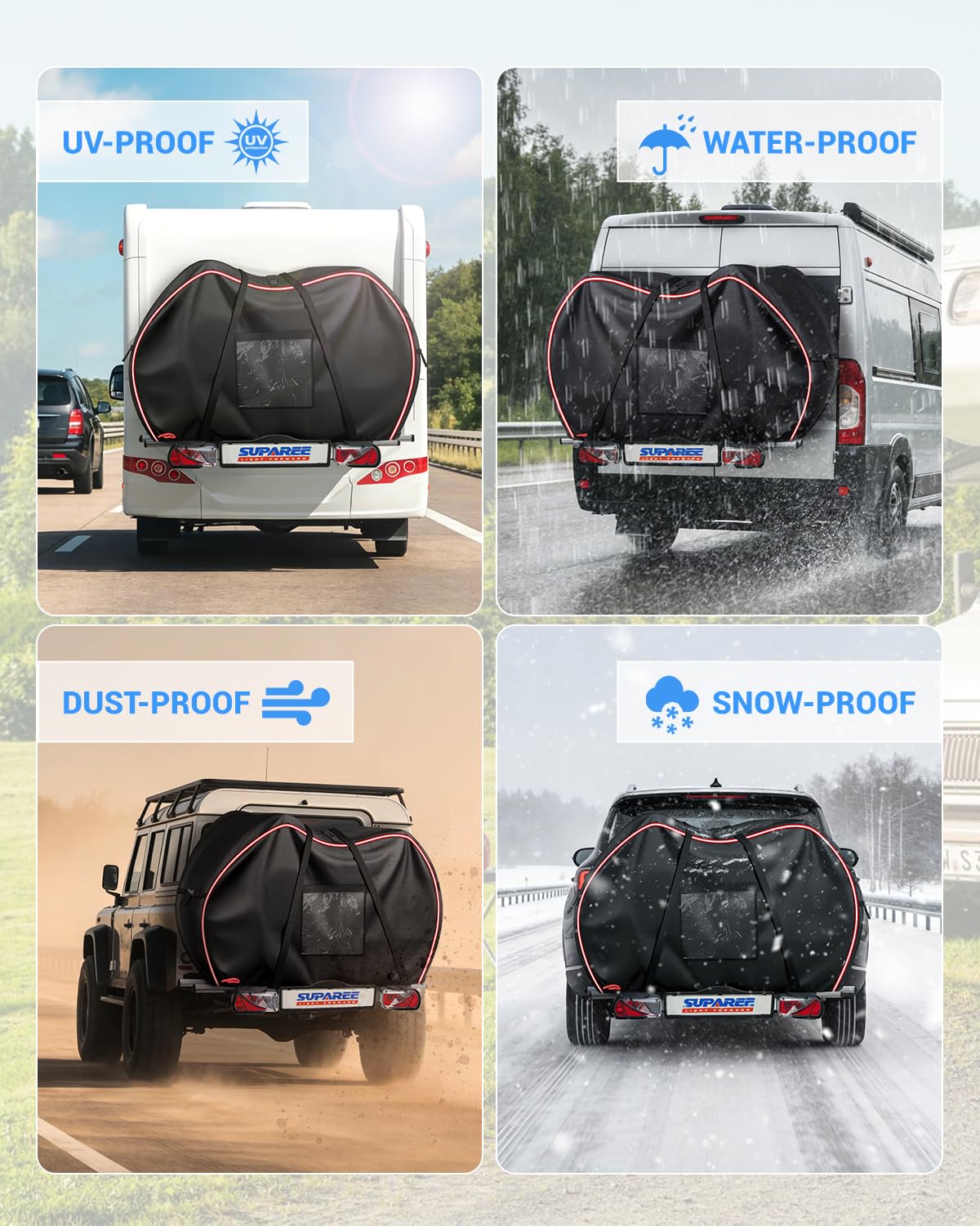 SUPAREE Funda Bicicleta Exterior 3 Bicis Cubre Bicicletas Autocaravana Funda Bici Impermeable 420D Oxford Lluvia Resistente con Bolsillo para Señal de Advertencia pour Coche Viaje