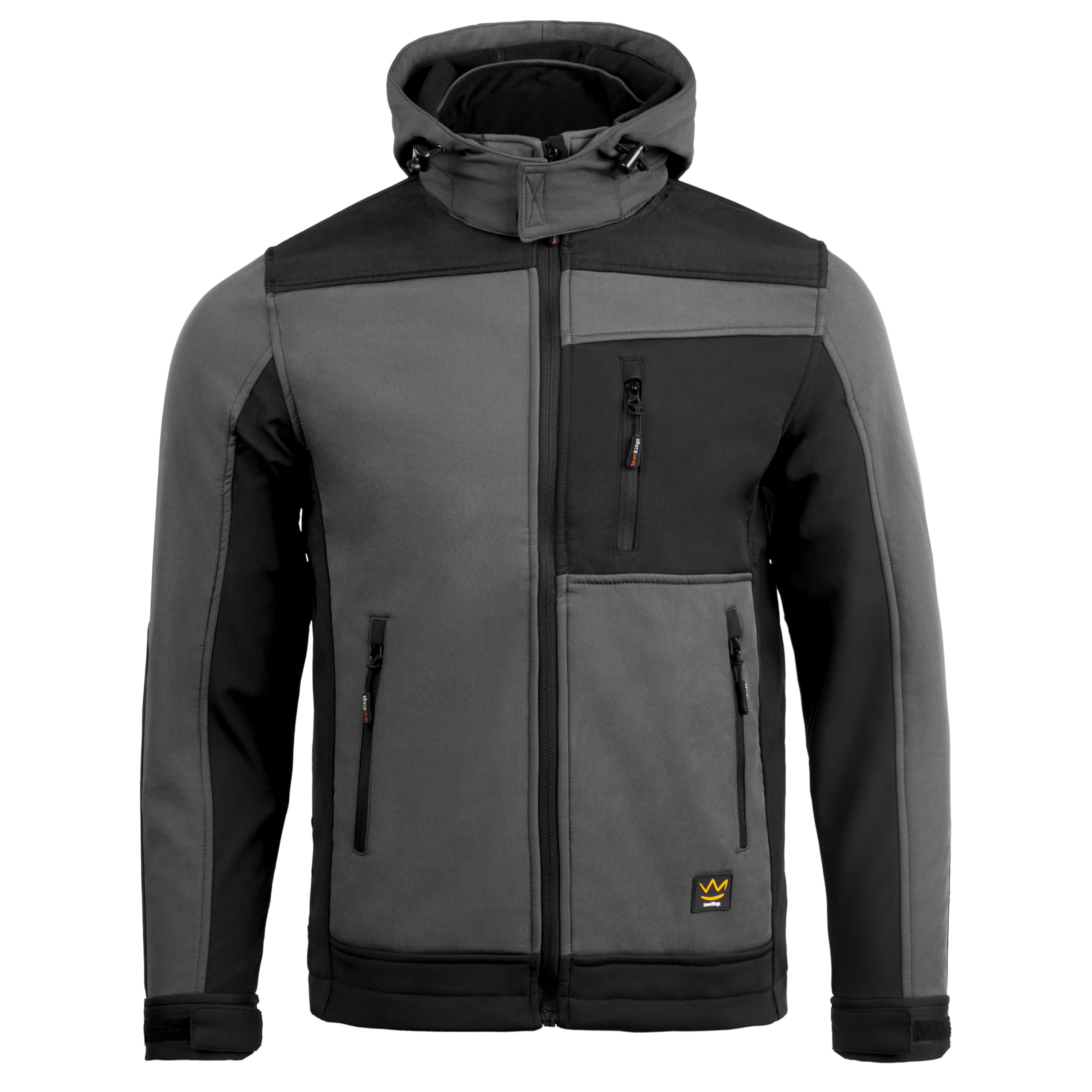 Seven Kings Softshelljacke für Herren – Arbeitsjacke mit Kapuze – wasserdicht (>3000mm) & atmungsaktiv - Übergangsjacke mit OXFORD-Verstärkungen, Reißverschluss und vielen Taschen