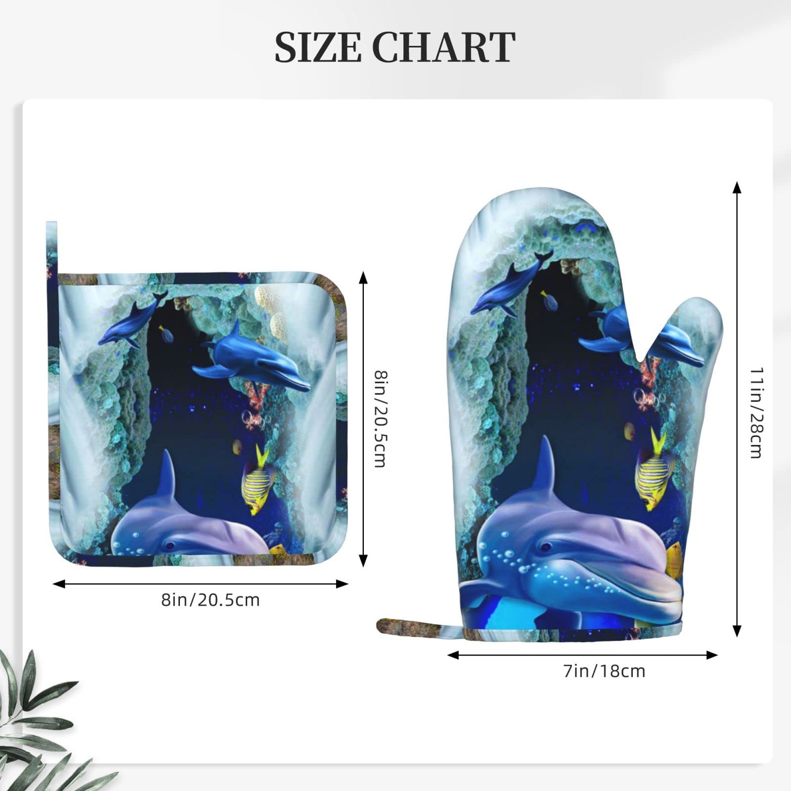 Set di presine e guanti da forno blu con motivo marino, guanti