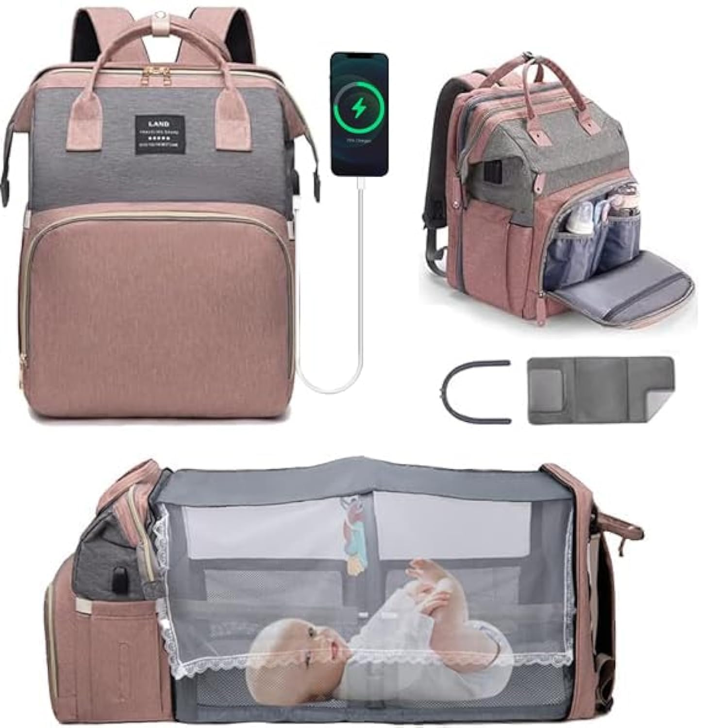 YUDOXN Multifunzionale Per il Cambio Del Pannolino,Impermeabile Resistente Ai Graffi Stoffa Oxford Grande Capacità Borsa,Viaggio Portatile Con Letto Pieghevole