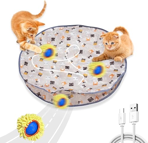 Juguetes interactivos para gatos, juego automático de pelota móvil activada por movimiento, tapete de juego de 28 pulgadas, pelota rodante rápida en