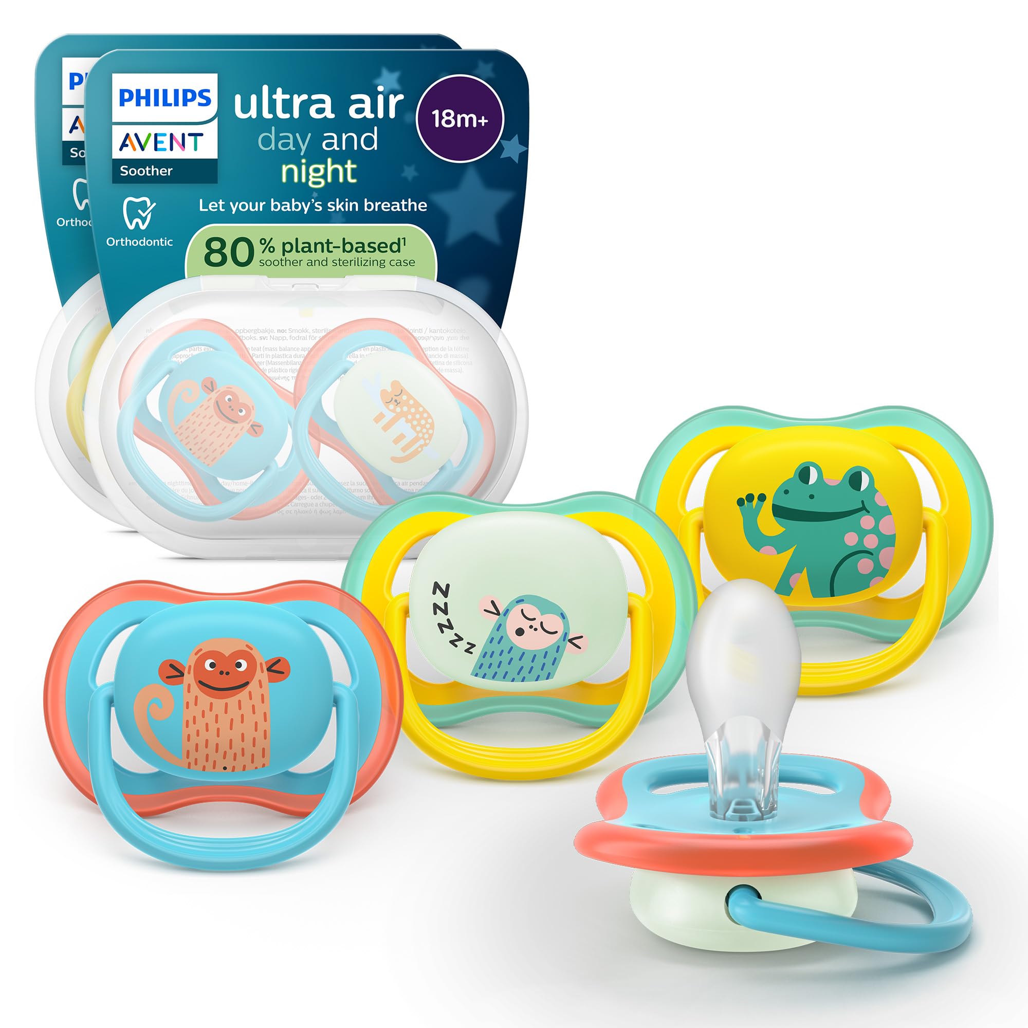 Philips Avent Ultra Air Day & Night Soothers, Orthodontic Design, for Babies 18 Months+, Glow-in-The-Dark Version