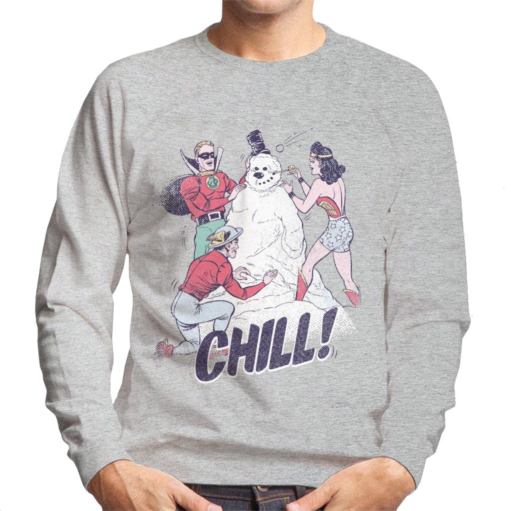 All+Every Justice League Christmas Building A Snowman Men's Sweatshirt