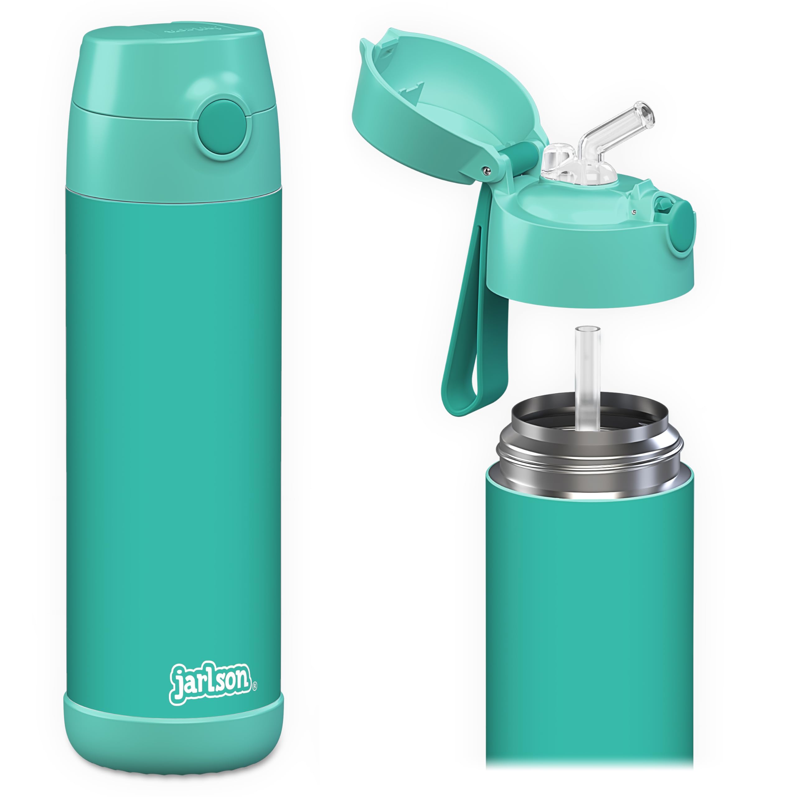Jarlson® Borraccia Termica Bambini 500ml CHARLI [CON CANNUCCIA] - Bottiglia Acciaio Inox - Termos per Bambini e Bambine - Mantiene Freddo - Senza BPA - Ideale per Scuola, Sport e Viaggi(Turchese)