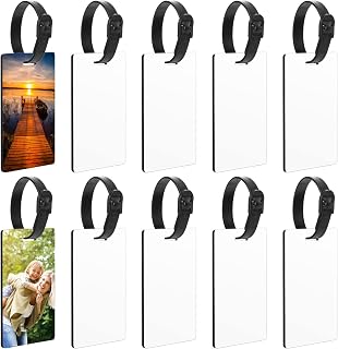 Wyleaves Newest Sublimation Blank Luggage Tags with Strap Double Sided Blank Travel Tags Heat Transfer Name ID Card DIY Sublimation Identify Label for Easter Day Craft, 10pcs 3.7 x 2.4 Inch
