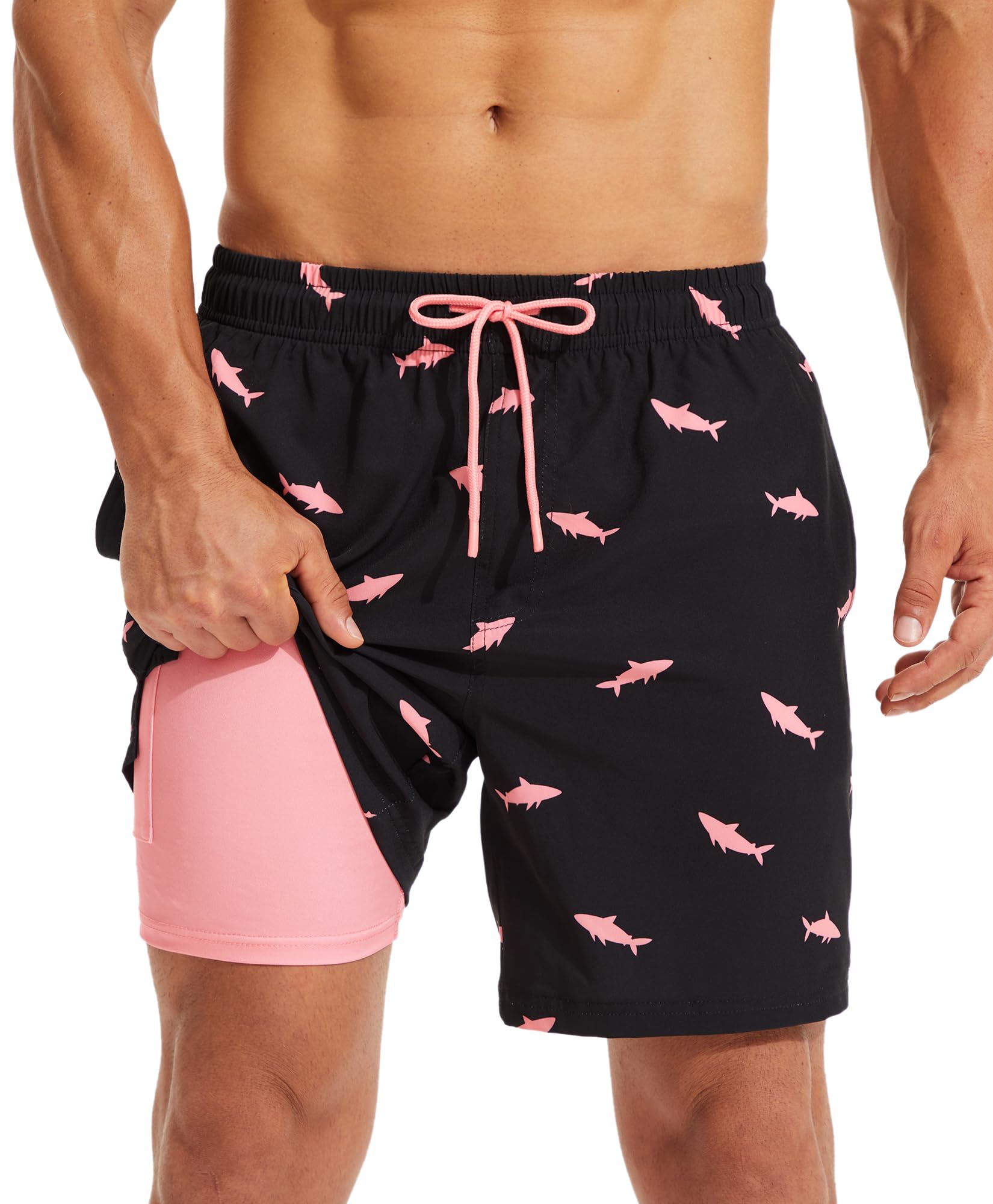 KAIUA SURF Mens Swim Trunks with Compression Liner 7 Inch Inseam Quick Dry Mens Swimming Shorts Bathing Suit