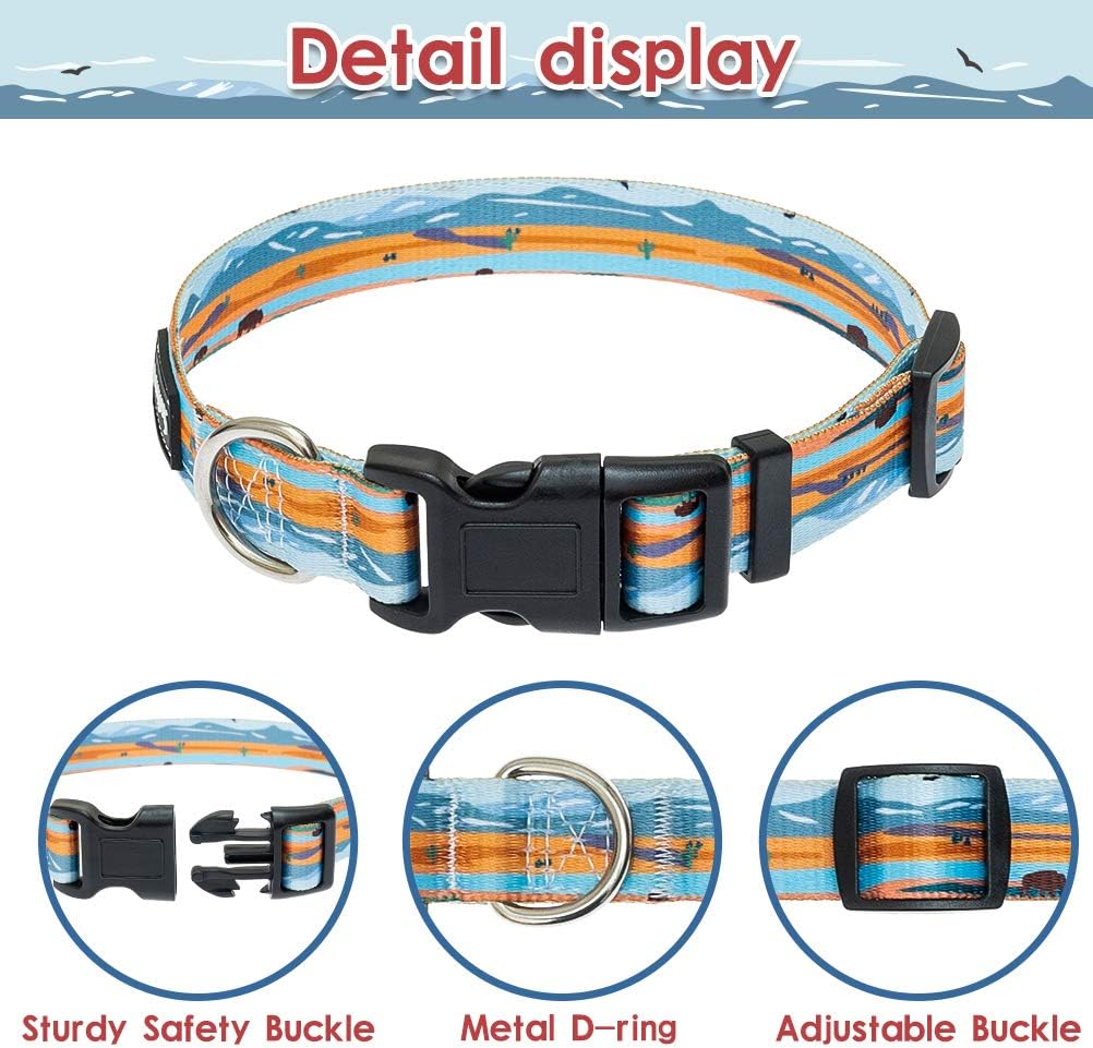 SCENEREAL Soft Dog Collar for Small Medium Large Dogs, Adjustable Comfortable with Quick Release Safety Buckle, Cute Artistic Landscape Pattern