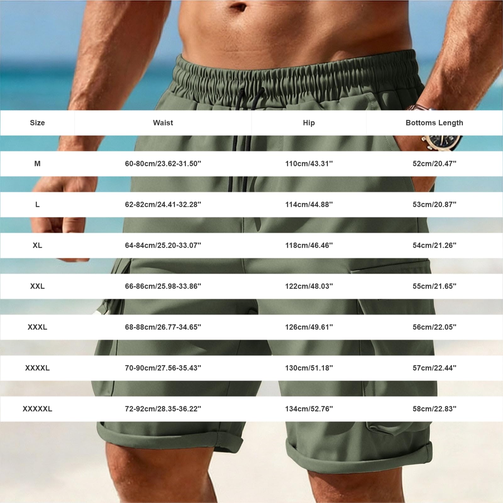 Pantaloncini cargo da uomo, elasticizzati, lunghezza al ginocchio, chino a
