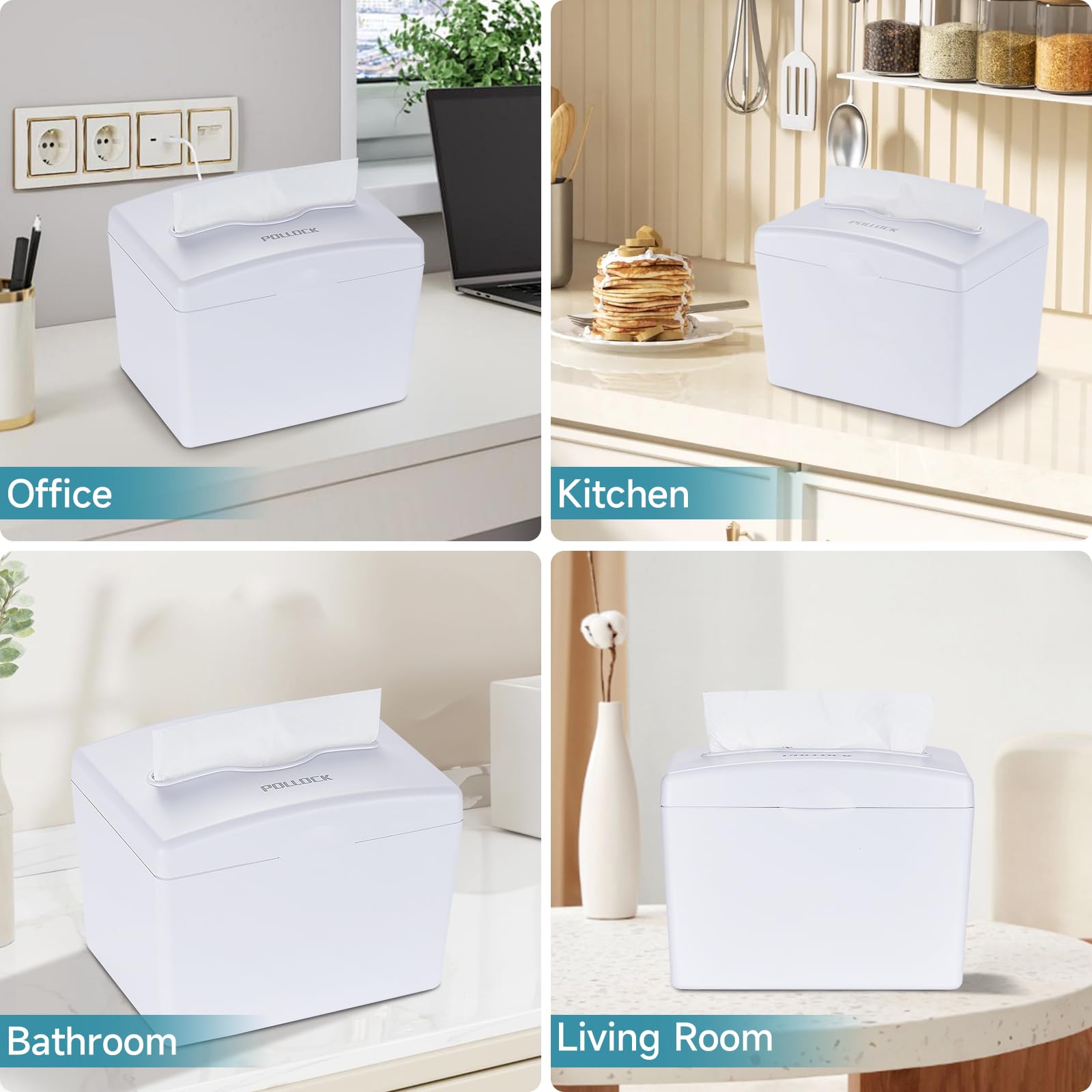 Pollock Dispensador de Servilletas de Sobremesa, Toallas de Mano, Papel Secamanos, Base Antideslizante, Gran Capacidad, Blanco