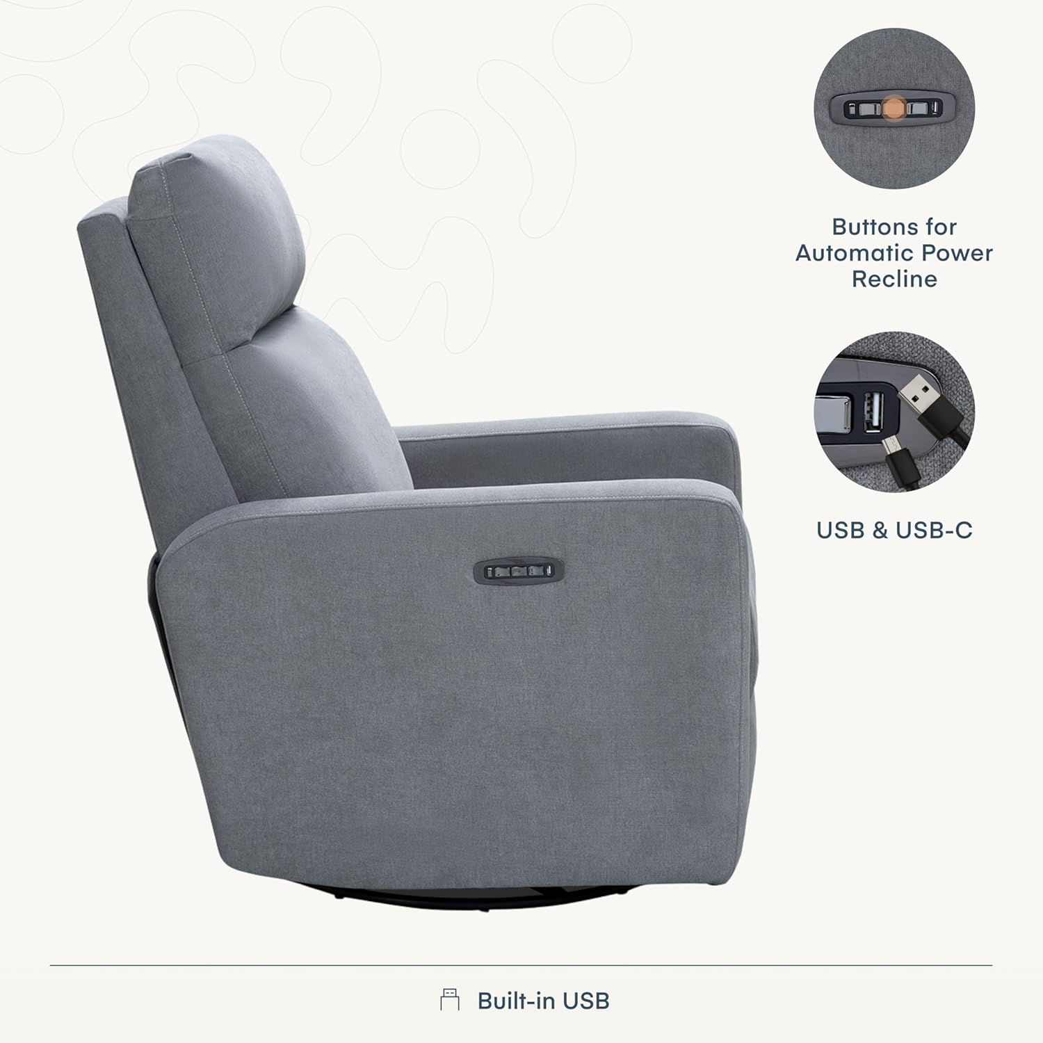 Nurture& The Glider Plus - Premium Nursery Power Recliner | Swivel Chair with Adjustable Head Support and Adjustable Lumbar Support | Built-in USB - The Ultimate Comfort for Nursing, Relaxing (Gray) Grey image 10 of 10 B0C2W59LPV