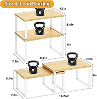 Vista 5 de Juego de 4 estantes organizadores de armario de cocina, estantes resistentes para encimera de cocina con patas de metal, estante apilable de madera