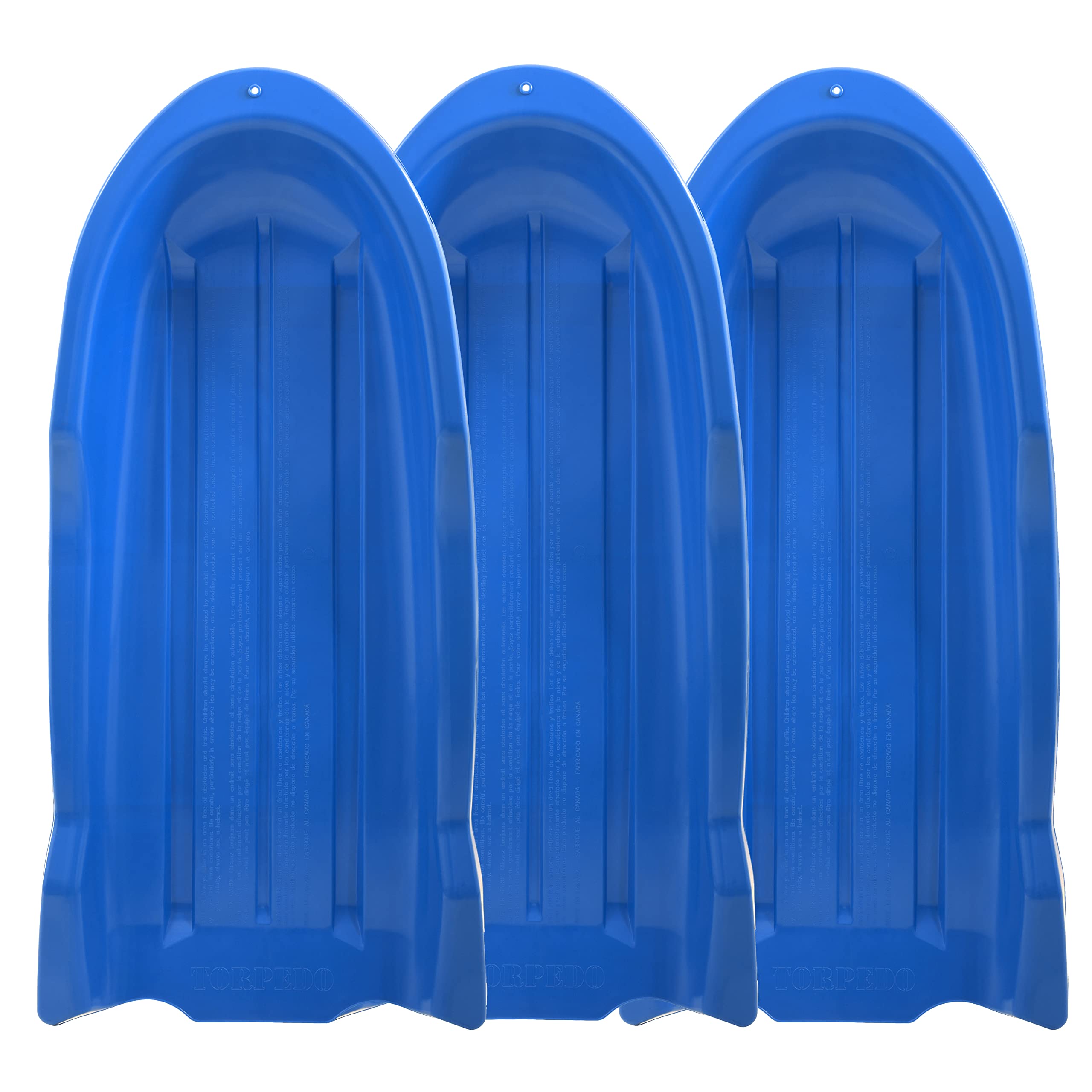 Superio Toboggan Snow Sled for Kids and Adults, 46" Heavy Duty Plastic Open Back Slider with Handles and Hole for Pull Ropes- (Ropes Excluded) Kid and Adult Winter Fun