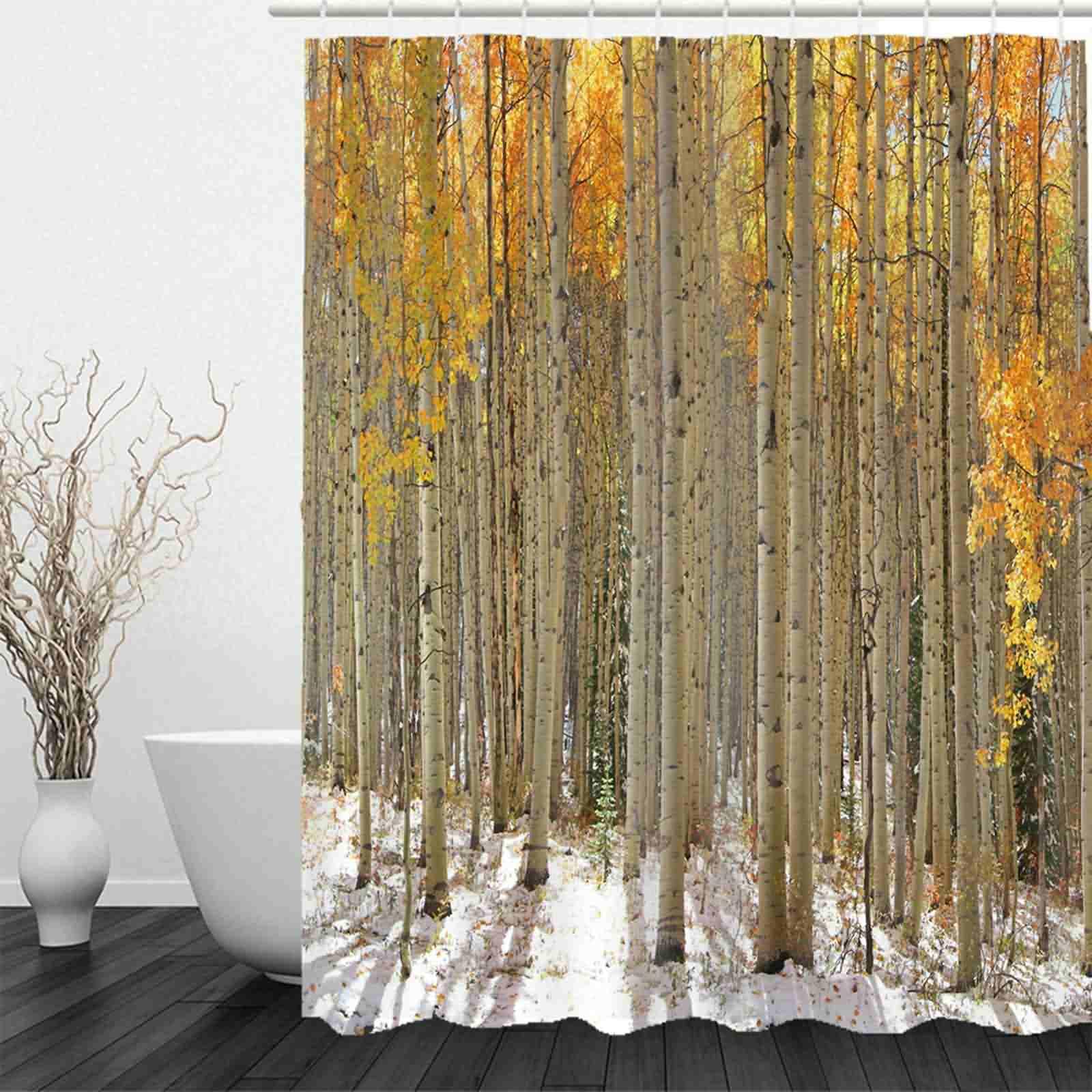 Ganci Tende Doccia Tenda Vasca Cotone Foresta D'Autunno Stoffa Impermeabile Bagno Porta Finestra Giallo Bagno, Extra Largo, Lunghezza Fino Pavimento 220x180cm
