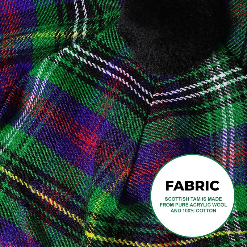 Image of Scottish Tam O' Shanter Hat Tartan Bonnet Pom Pom Wool Flat Cap One Size