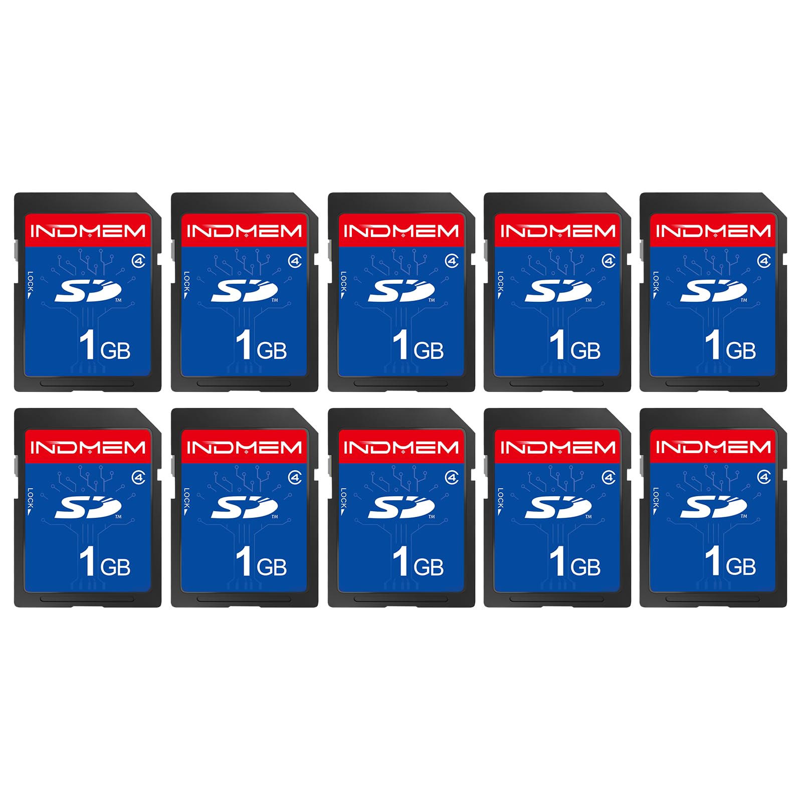 INDMEM Scheda SD da 1 GB, 10 pacchetti Classe 4 1 GB Scheda di memoria flash MLC Standard Secure Digital Schede della fotocamera