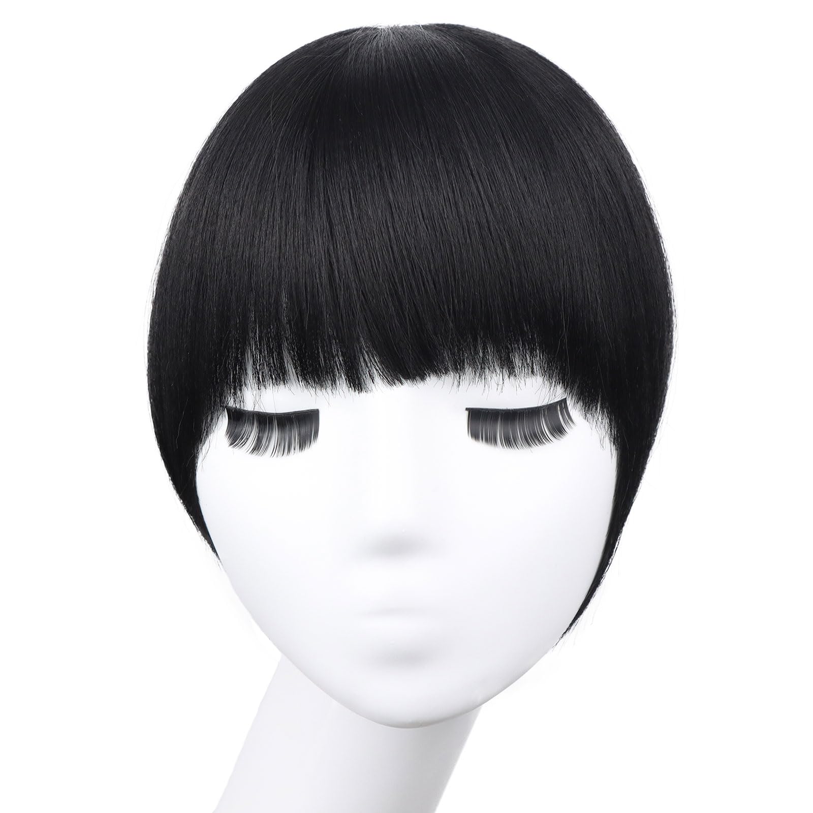 Yaki - Flequillo con clip para mujeres negras, extensiones de cabello corto y lacio, flequillo con clip con flequillo grueso de sien (1B, flequillo individual) 2