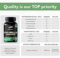 Vista 7 de Chlorella Capsules 3000 mg - Cracked Cell Wall Blue Green Algae Supplement - Best Natural Detox Cleanse - Plant Vitamins Minerals Chlorophyll Vegan