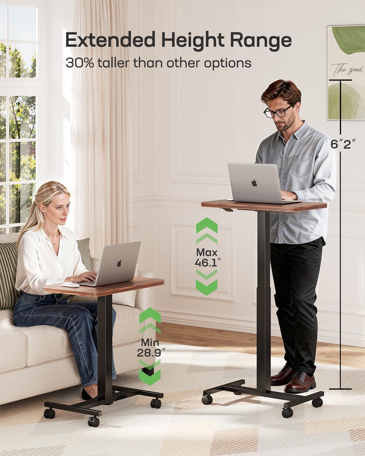 Marsail Mobile Standing Desk Wider Height Adjustable Computer Desk Rolling Sit Stand Desk with 4 Lockable Wheels Desk — view 3