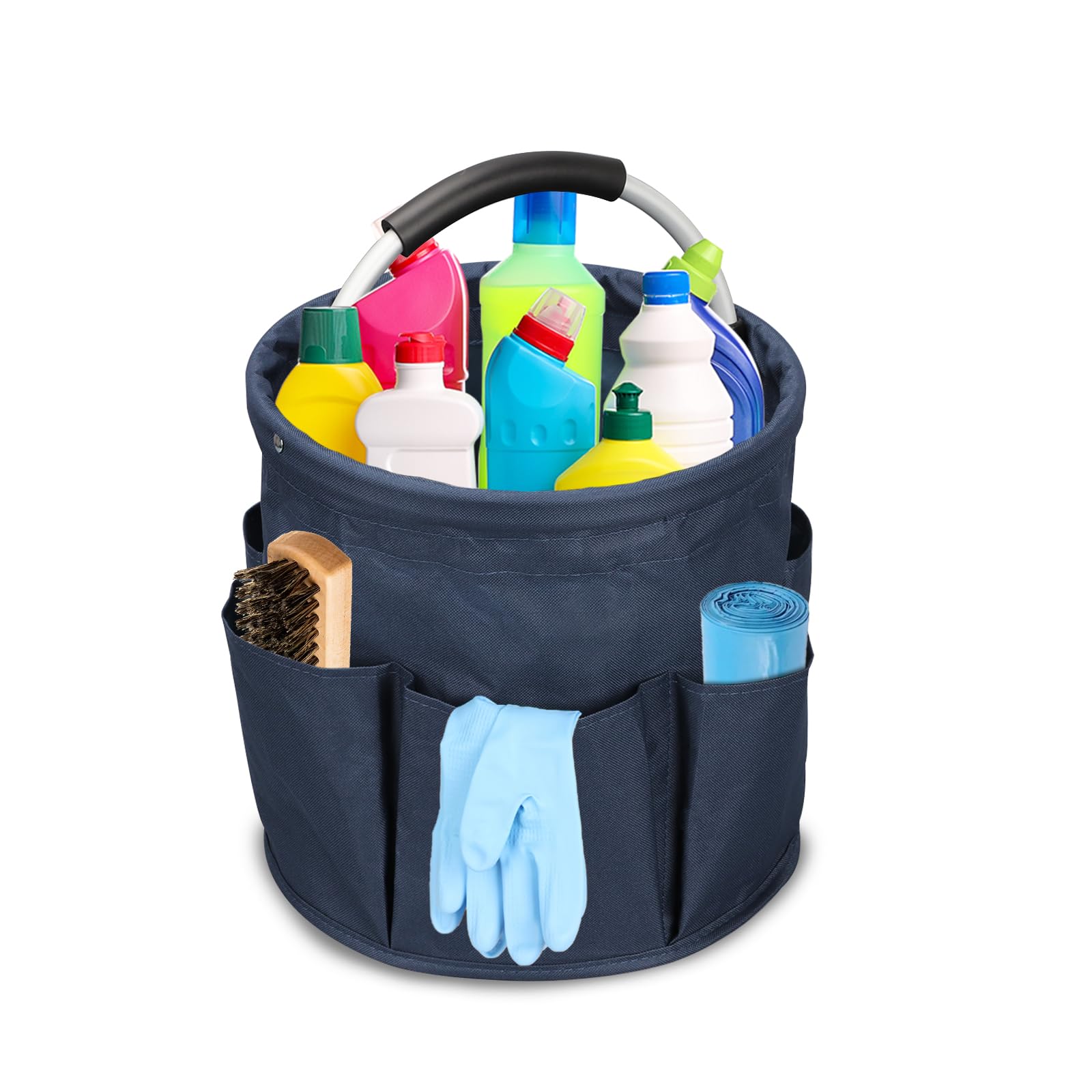17L Cleaning Caddy with Handle,Foldable Tool Storage Basket,Garden Tool Organizer with 6 Pockets,Portable Cleaning Bucket Organiser for Storing Towels