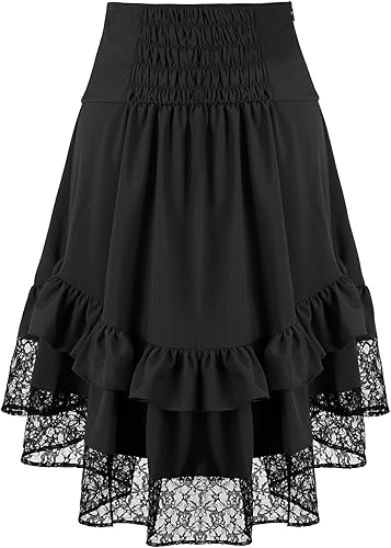 Miniatura 2 de Falda de fiesta de encaje asimétrica plisada gótica retro steampunk para mujer
