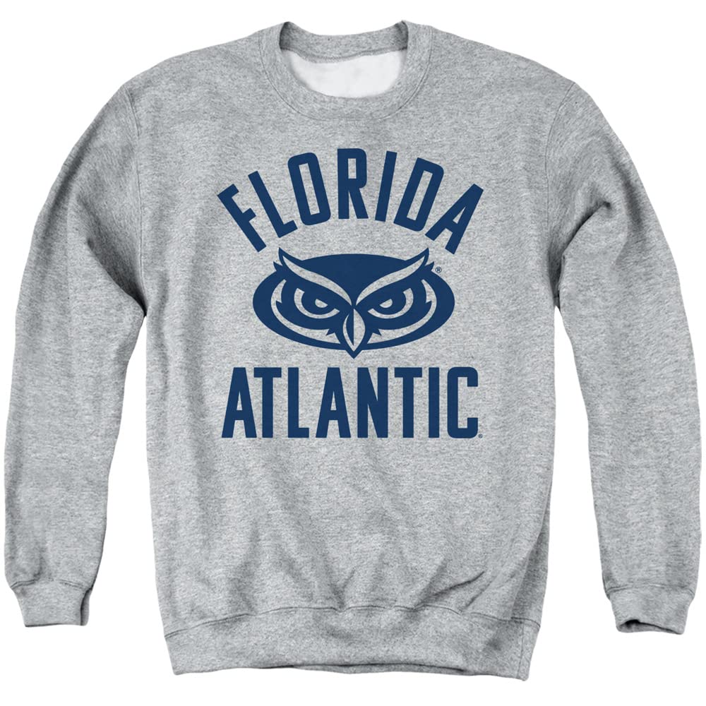 Florida Atlantic University Official One Color Owls Logo Unisex Adult Crewneck Sweatshirt, Athletic Heather, Large