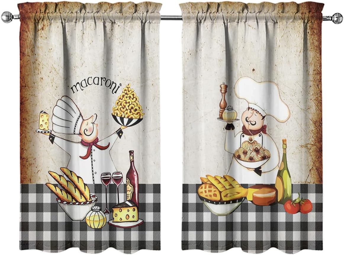 ファットシェフ キッチンカーテン飾り布とティアセット 窓用 ヴィンテージ バスルーム ウィンドウカーテン バランス2点セット リビン