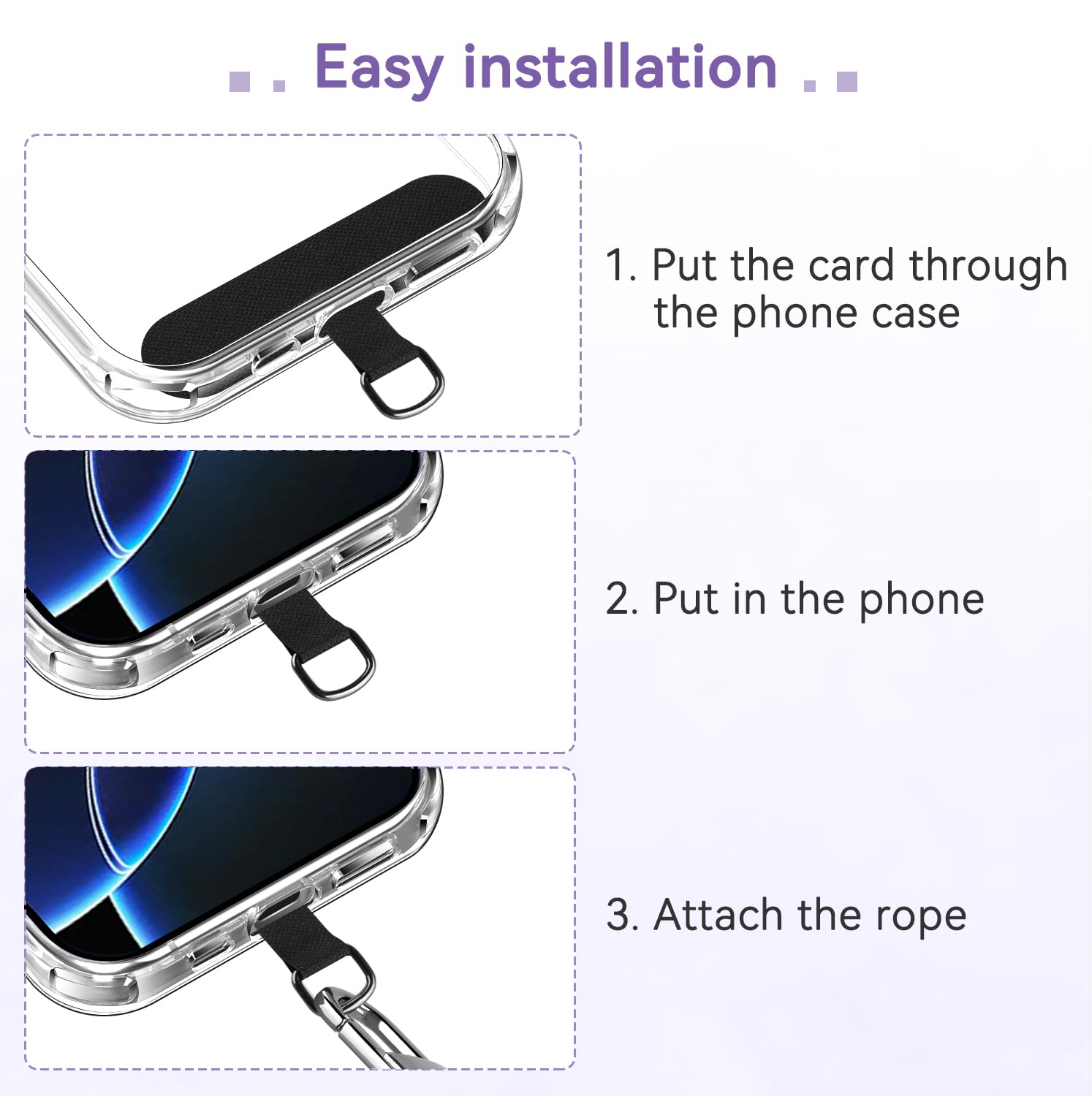 ivoler Cordino per Cellulare Universale con 2 pezzi Patch, Regolabile e Rimovibile Cordino Tracolla per Telefono, Adatto per iPhone Samsung Xiaomi e Qualsiasi Custodie per Smartphone -Viola Arcobaleno