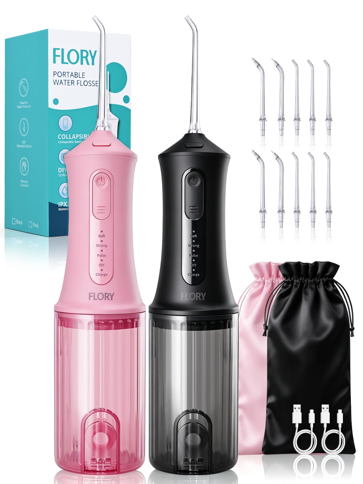 Lot de 2 hydropulseurs dentaires, irrigateur buccal portable amélioré