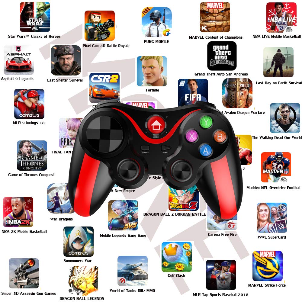 Controller wireless per iPhone, Megadream MFi Bluetooth, gamepad joystick per iOS/Android, iPhone 15 14 13/Mini/Pro Max/12/11, per Samsung Galaxy, Nokia, OPPO, Google, riproduzione diretta, rosso