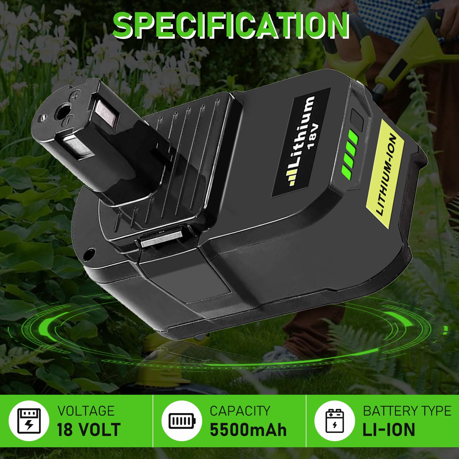 Batterie 18V 5,5Ah P108 Remplacement Ryobi Avec Indicateur LED - Compatible RB18L50 Et Plus