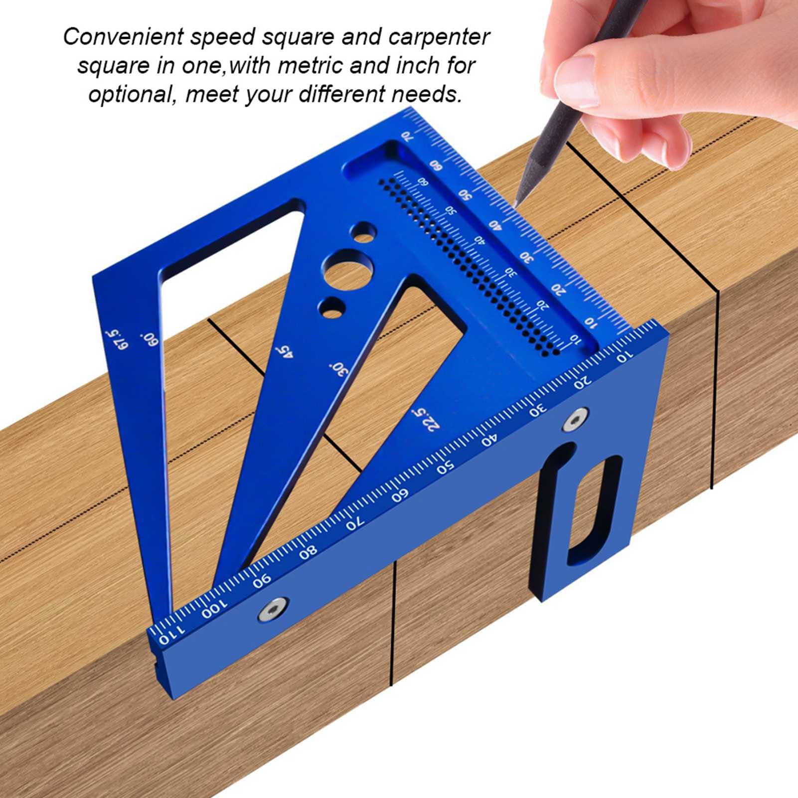 Carpenter Square, Carpenter Measuring Layout Tool Woodworking Square Ruler Aluminum Alloy 3D Multi Angle Measuring Ruler for Woodworking and Carpentry (Metric)