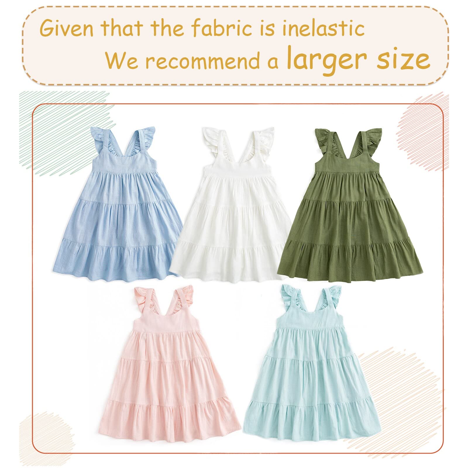 Curipeer Toddler Girls Linen Solid Dress with Smocking Girls Casual Sleeveless Dress 12M-8T