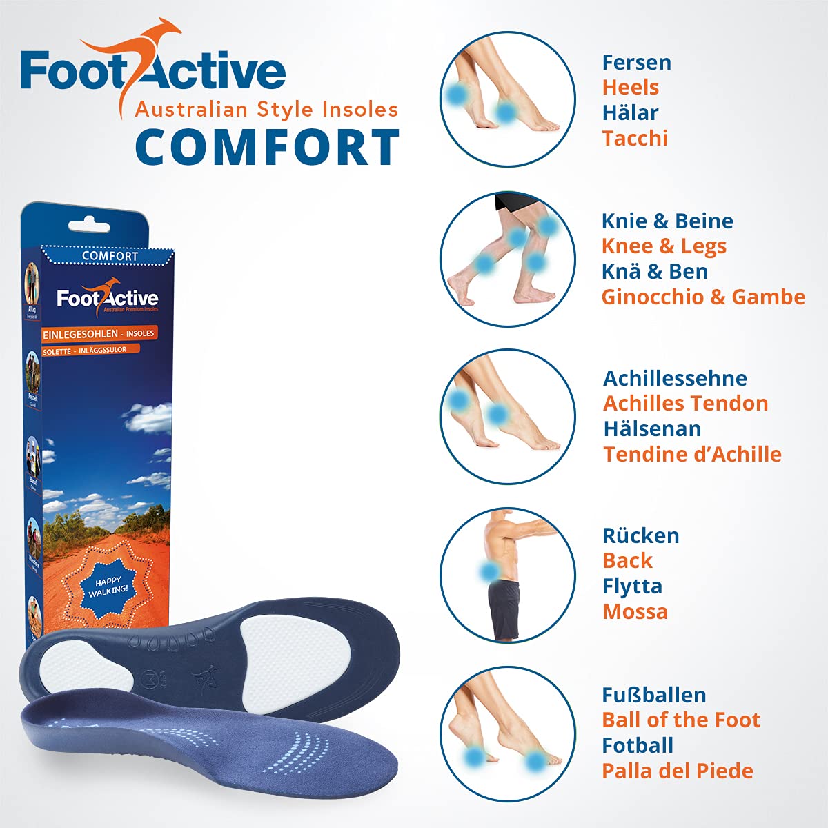 FootActive Solette ortopediche ortopediche di sostegno dell'arco plantare con il massimo comfort e assorbimento degli urti per sport, atletica, tempo libero, lavoro e gioco