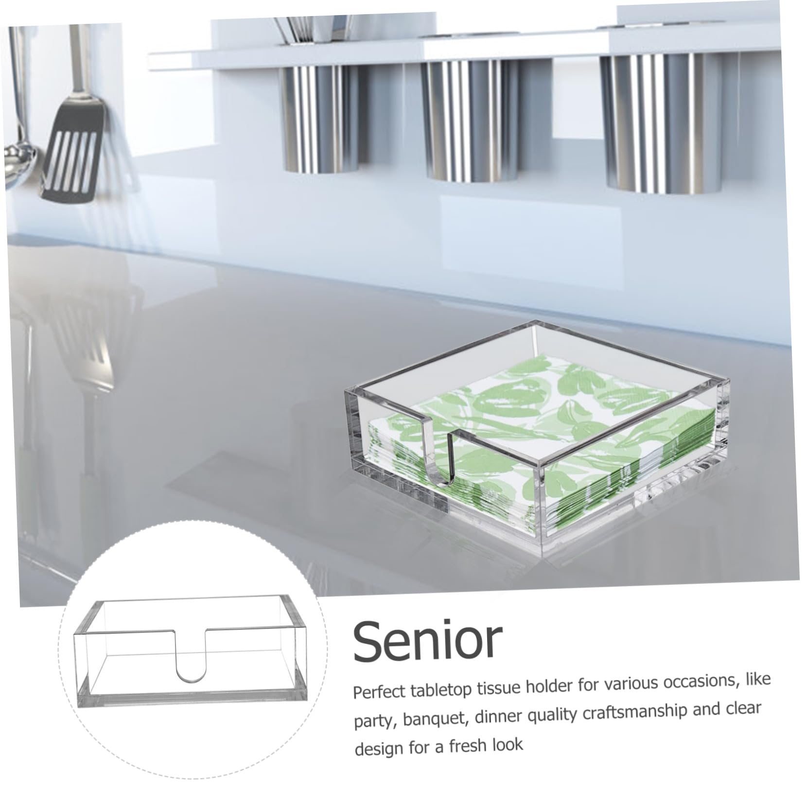 Sosoport Servilletero Acrílico Transparente 17.8x17.8x6.35 Cm Soporte Para Servilletas De Cóctel y Cena, Multifuncional Para Hogar, Hoteles y Bares, Diseño Compacto y Superficie Lisa
