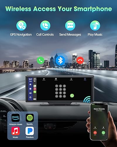 Miniatura 8 de LAMTTO Apple Carplay estéreo inalámbrico para automóvil con cámara inversa de 1080P, pantalla táctil portátil de 9.26 pulgadas para automóvil,