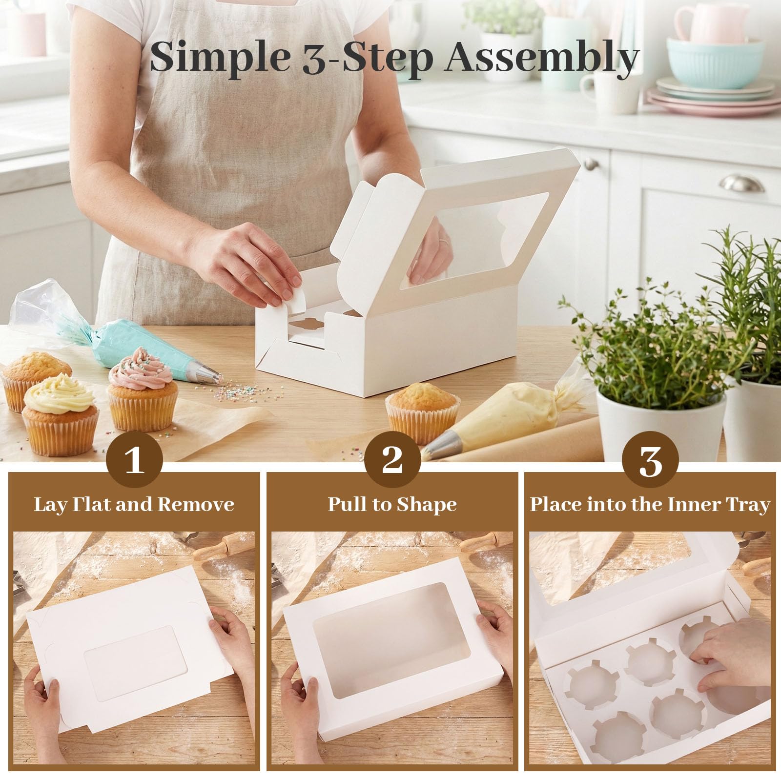 HONEYGIFTS 6 contenitori bianchi per cupcake, 6 pezzi, con finestra, per contenere 36 scatole da pasticceria, per compleanni, feste, prodotti da forno