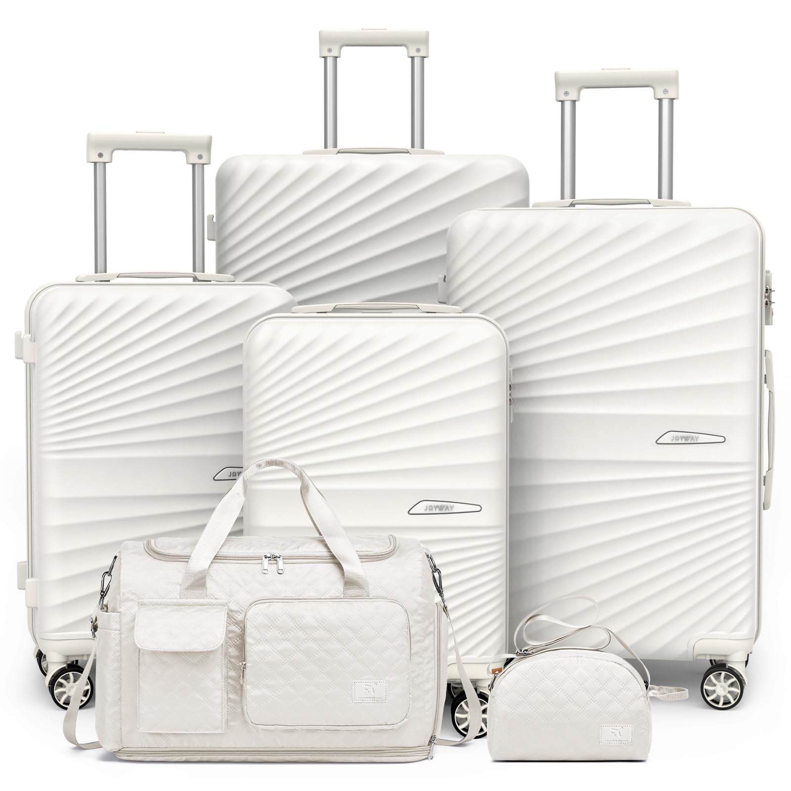 Joyway Kofferset 6tlg Hartschale Leicht mit 4 Rollen und TSA-Schloss Der Gepäcksets Enthält 1 Multifunktionale Reisetasche und 1 Kulturbeutel Weiß