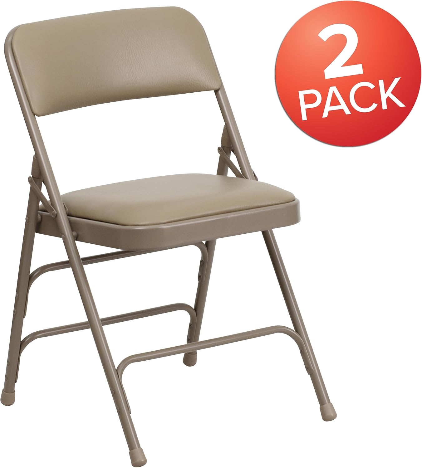 Flash Furniture 2 Pack HERCULES Series Curved Triple Braced & Double Hinged Beige Vinyl Metal Folding Chair