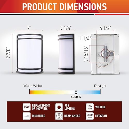 Miniatura 3 de Aplique de pared LED, lámpara de pared interior regulable para pasillo, escalera, sala de estar, bronce aceitado, 15 W (reemplazo de 100 W), 950 lm,