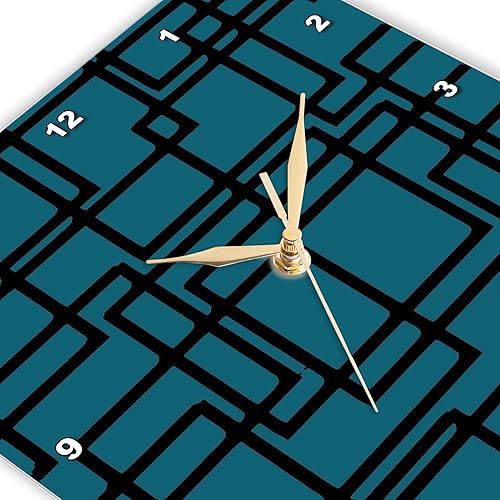 Miniatura 3 de 3dRose Wall Clock Silent - 15 inch - Retro Modern mid Century Black Rectangle Design on deep Teal - Acrylic Painting - Abstract Pattern