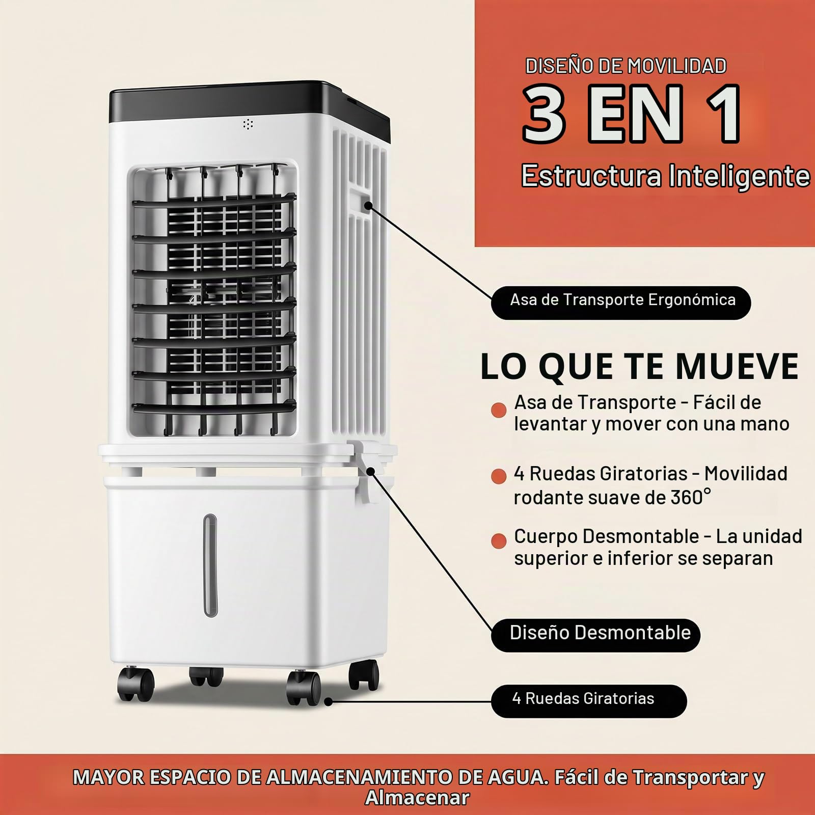 Aire Acondicionado Portátil, 15L 75W Enfriador de Aire Evaporativo