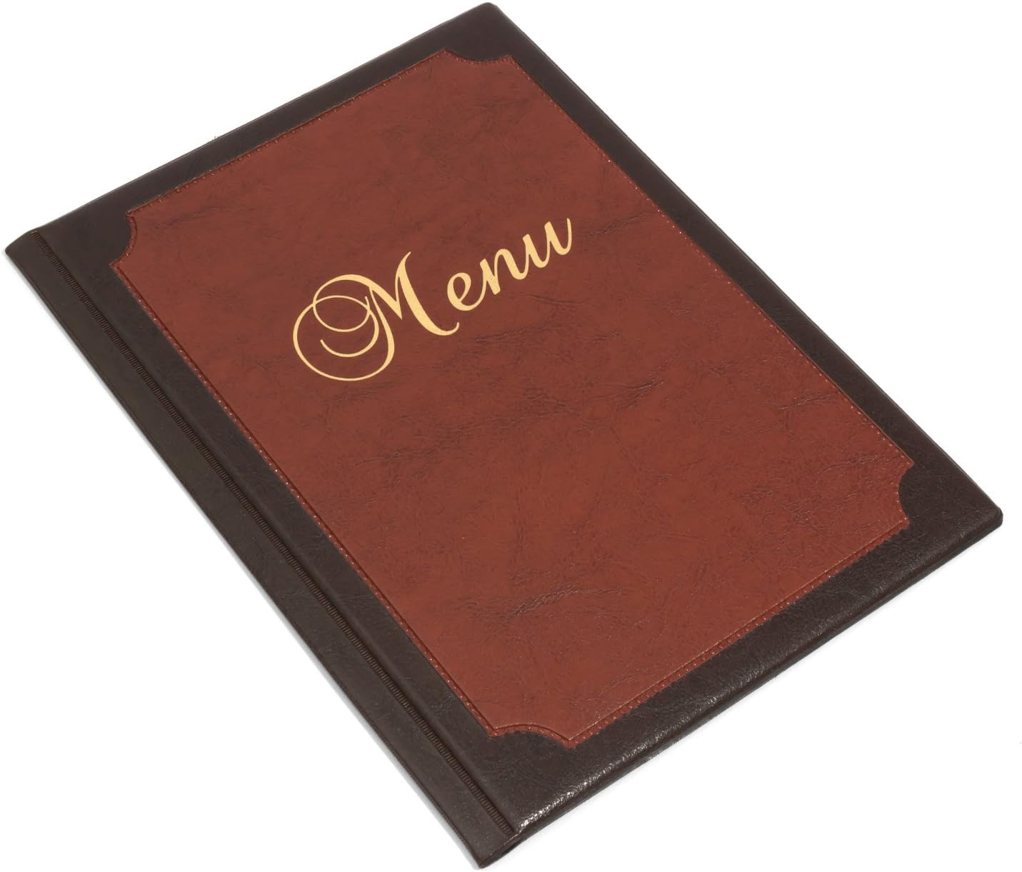 Burgundy A5 artificial leather restaurant menu folder with 6 transparent sleeves, available in 2 colours
