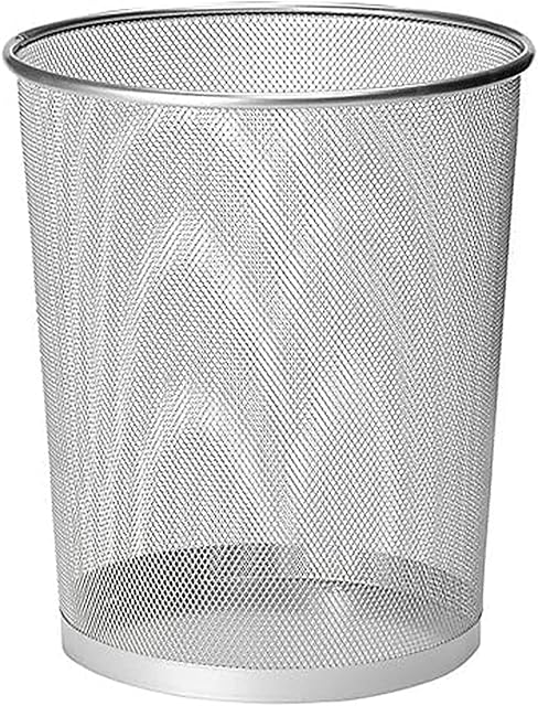 ZYBUX - Circular Mesh Trash Can, Waste Basket Garbage Can Waste Bin for Bathrooms, Kitchens, Home Offices, Dorm Rooms | Lightweight Sturdy Metal Basket Bin 27cm x 23.5cm - (Silver)