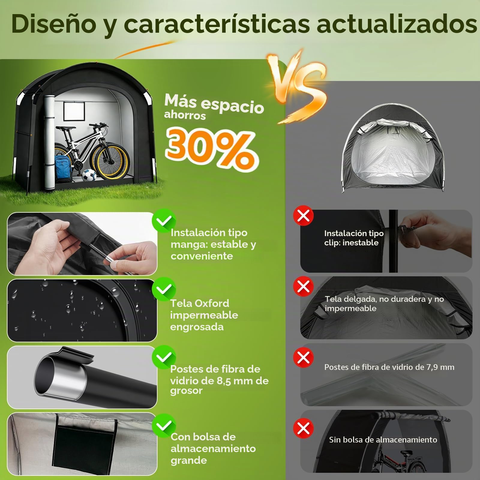 Tienda de campaña para 2 – 3 bicicletas, garaje portátil para bicicletas 200 x 80 x 165 cm, con tejido Oxford 420D PU4000, resistente al agua, portátil, camping, tienda auxiliar para bicicleta, garaje