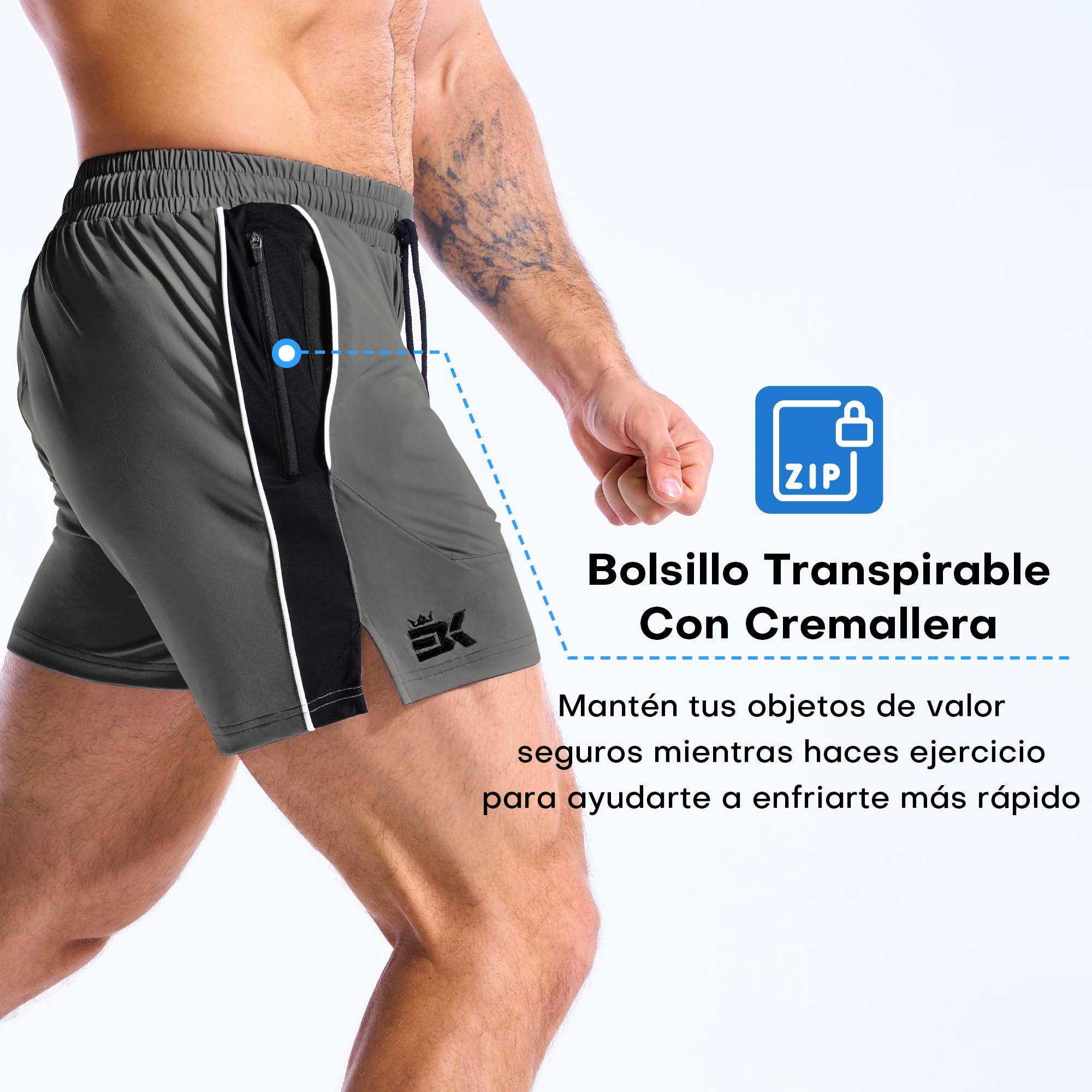ZENWILL DRI-Armor Pantalones Cortos Hombre Deporte Cremallera Pantalon Corto Running,Ligeros Pantalón Corto Gym Secado Rápido - 5