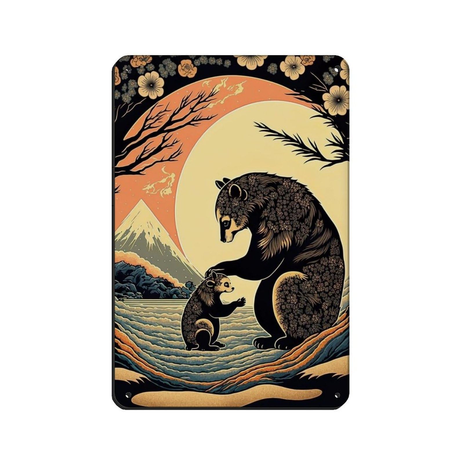 Lxwnze 20L X 30W Cm Mama Bear And Baby Bear, Tin Sign Vintage Metal Pub Club Cafe Bar Home Wall Art Decoration Poster Retro 8X12inch(20X30cm)